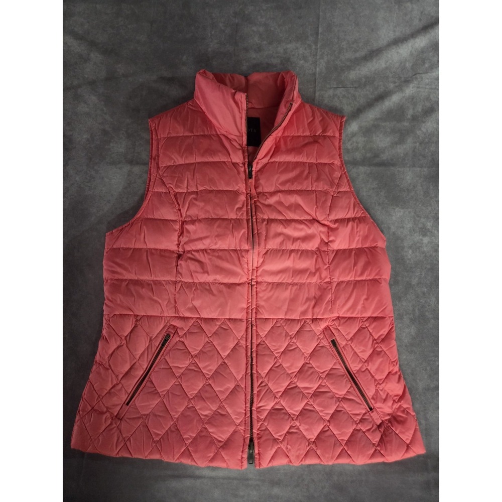 Talbots 90% Down Quilted Puffer Vest Salmon Pink Large Full Zip Classic Preppy